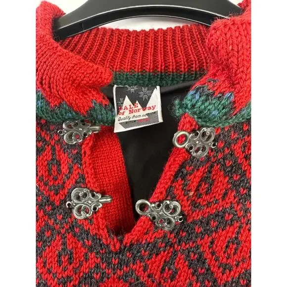 Dale Of Norway Pure Wool Lined Heavyweight Sweater Red Nordic Print Clasp Large - Picture 6 of 16